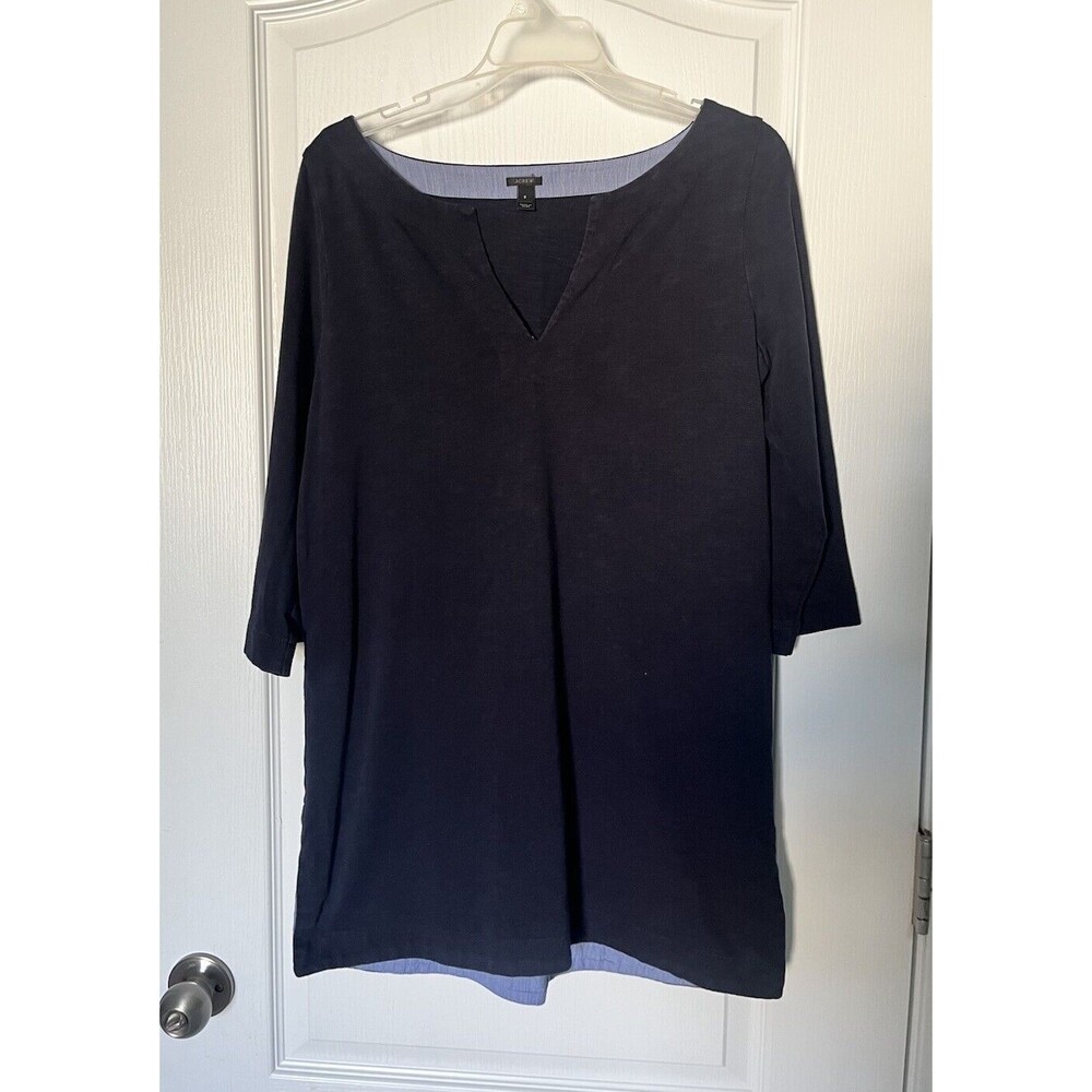 J Crew Tunic Top Shirt Women's Size Small Navy 3/4 Sleeve Excellent Condition